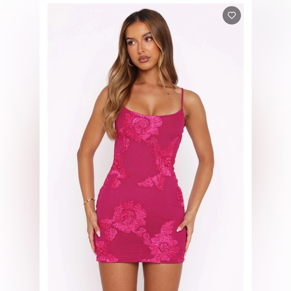White Fox Boutique Fuchsia Pink Lace Mini Dress - Picture 2 of 5